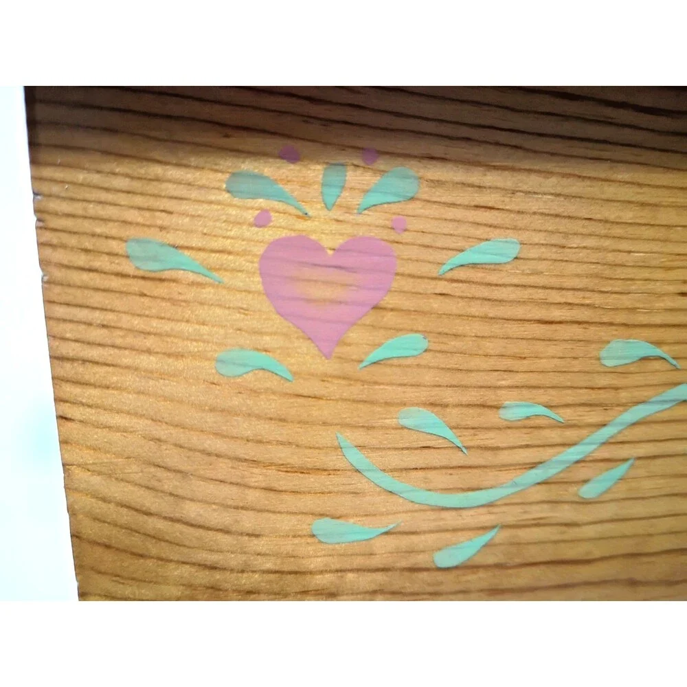 Honey Oak Corner Tabletop Shelf, Handmade, Painted Hearts, VTG Farmhouse Grandma